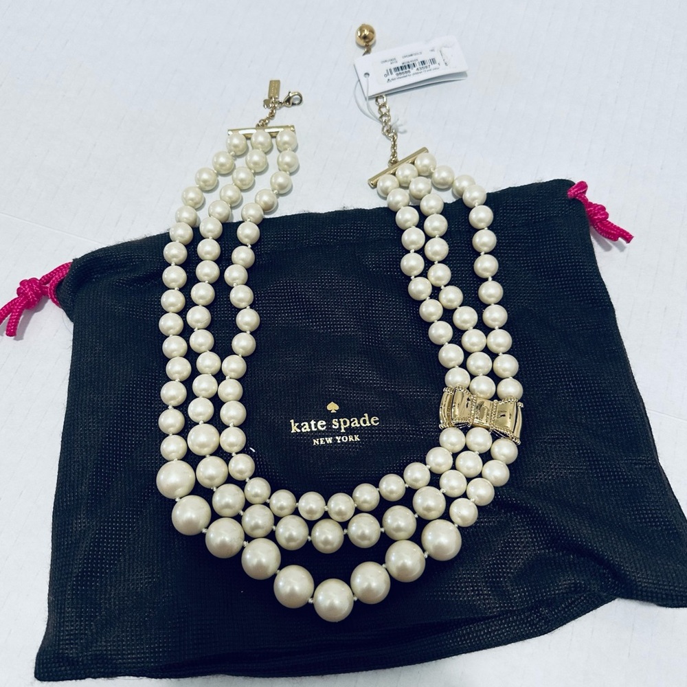 KATE SPADE PEARL GOLD BOW NECKLACE